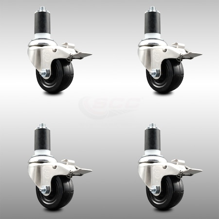 Service Caster 3 Inch 316SS Soft Rubber Swivel 1-5/8 Inch Expanding Stem Caster Set Lock Brake SCC-SS316TTLEX20S314-SRS-158-4